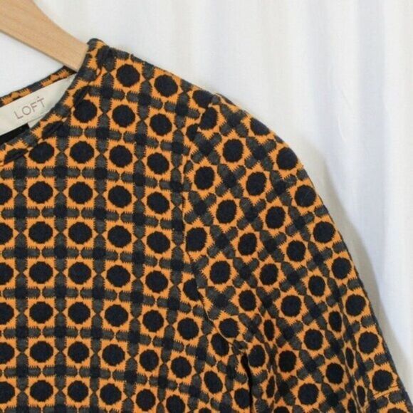 Loft Orange and Navy Textured Geometric Short Sleeved Mini Dress XS - Picture 2 of 4